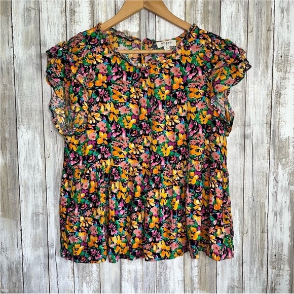 Umgee Tops - Umgee Multicolor Floral Blouse with Ruffle Sleeves